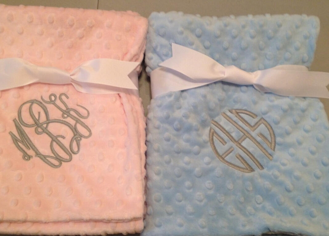 Solid blankets with monogram. Baby size-$44 larger throw blanket- $70